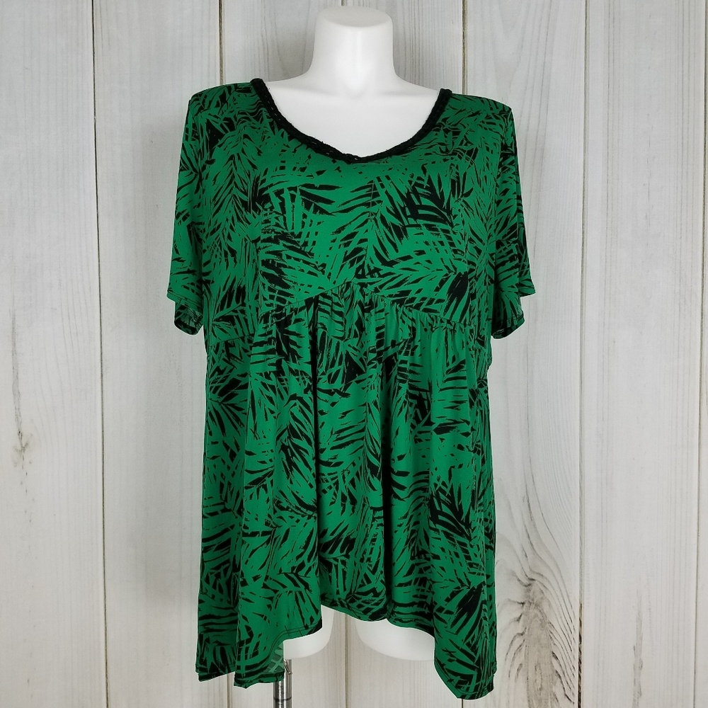 Catherines Green Tropical Print Boho Blouse